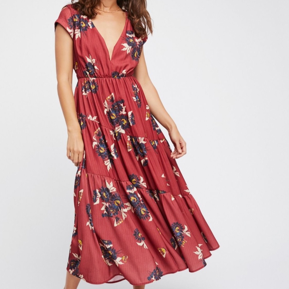 Floral V Neck Maxi Dress from Free People Women's maroon All I Got dress size 2